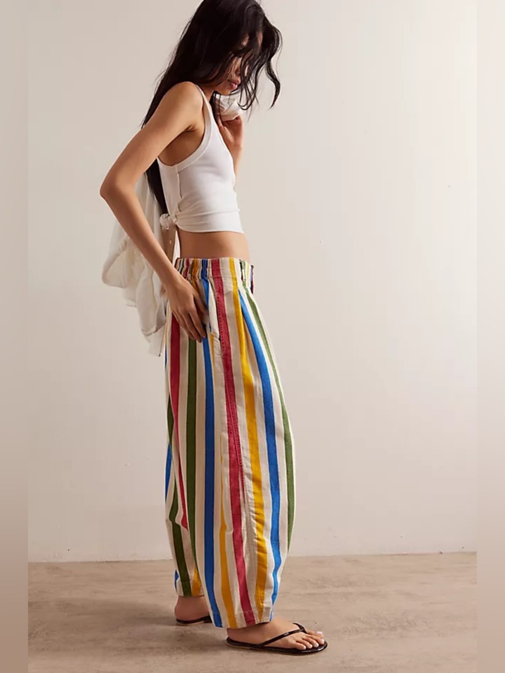 Free People We The Free Ridley Baja Pull On Trouser Natural Striped Large - Picture 3 of 13